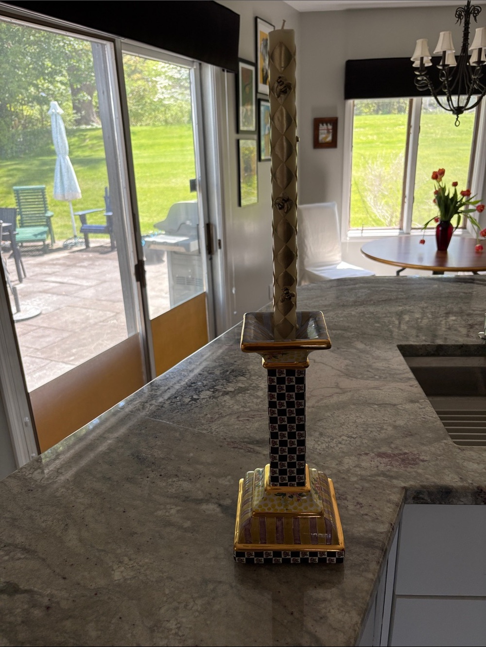 Mackenzie Childs candle stick and candle
